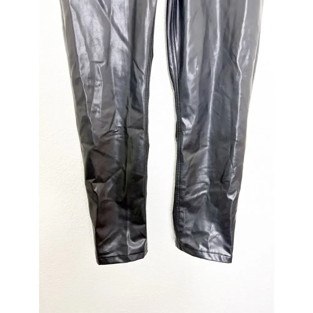 Abercrombie & Fitch High Rise 90s Straight Vegan Leather Pant Size 6/28 Black - Picture 9 of 13